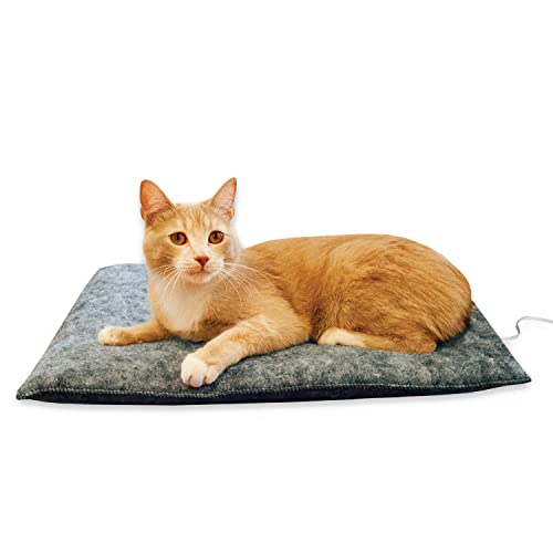 K&H Pet Products Amazin' Kitty Pad Heated, Indoor Heated Cat Bed Traps Cat Hair and Dander, Washable Cat Mat, Gray 15 X 20 Inches, Heated 1-Pack