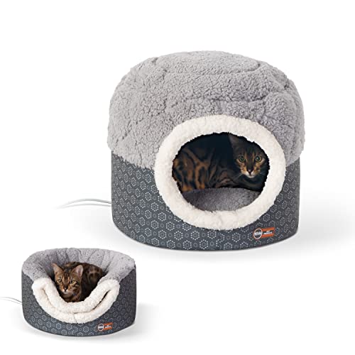 K&H Pet Products Thermo-Pet Nest Heated Cat Bed for Indoor Cats & Kittens, 2-in-1 Heated Cat Cave & Cuddler, Gray, Small 18 X 15 Inches