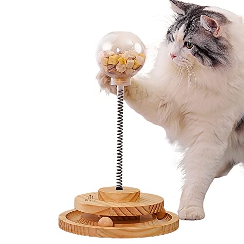 Marchul Cat Ball Toy, Cat Treat Dispenser Toy with Circle Ball Track, Interactive Cat Toys for Indoor Cats, Wooden Automatic Cat Toy Slow Feeder Treat Ball, Cat Puzzle Feeder Toy