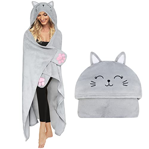 Moyel Cat Blanket Hooded Cat Gifts for Cat Lovers Birthday Gifts for Women Funny Cute Wearable Blanket Hoodie Gifts for Mom Girlfriend Wife Friend Sister for Christmas