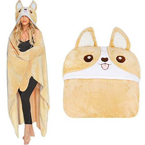 Moyel Corgi Blanket for Women Funny Cute Soft Warm Fluffy Fuzzy Wearable Blanket Hoodie Corgi Gifts for Corgi Lovers Mom Girlfriend Wife Friend Sister for Christmas Birthday