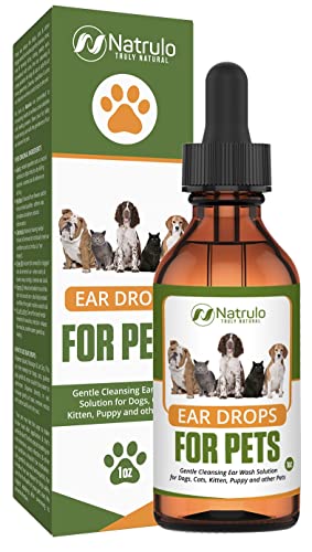 Natural Ear Cleaner for Dogs, Cats, Kitten, Puppy – Gentle Cleansing Ear Wash Solution Mite Infection & Yeast Treatment for Pets – Drying, Healing Medicinal Ear Cleaning Drops Made in USA