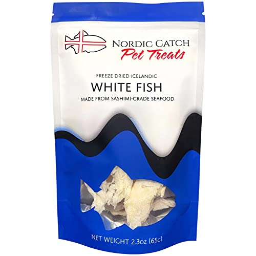 Nordic Catch Freeze Dried Fish Pet Treats from Iceland - Pure, All Natural Seafood Snacks for Dogs, Cats and Other Pets - Human Safe Ingredients, Made from Sashimi Grade Seafood - White Fish