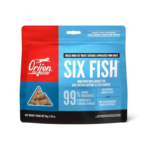 ORIJEN Six Fish Freeze Dried Cat Treats, Grain Free Treats for Cats, Raw Animal Ingredients, 1.25oz