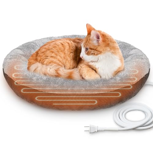 PAIGTEK Heated Cat Beds for Indoor, 22 Inches Soft & Cozy Round Heated Pet Bed with Auto Constant Temperature Pet Heating Pad,