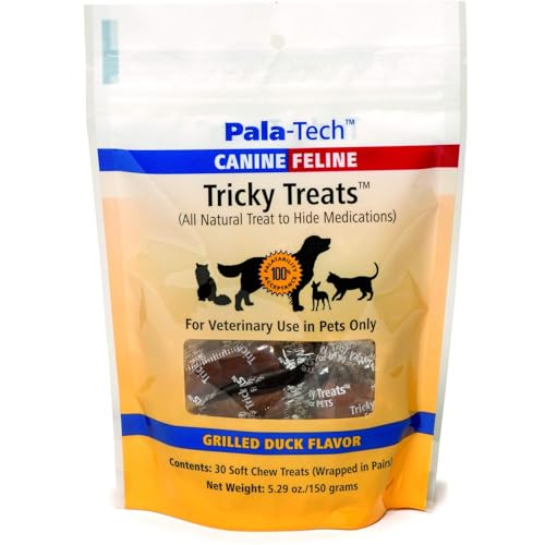 Pala Tech Canine Feline Tricky Treats Grilled Duck Flavor 30 soft chew treats,5.29 oz/150 grams for veterinary use in pets only