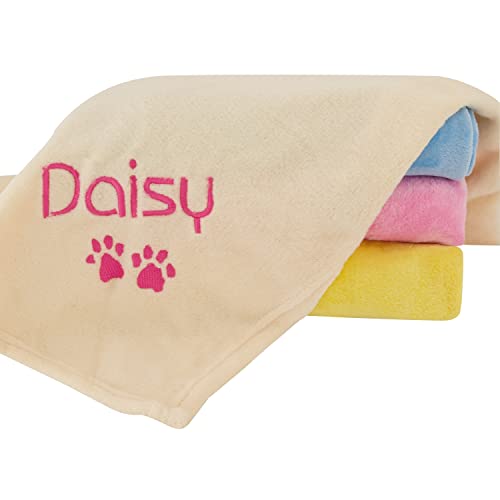 Personalized Dog Blanket with Embroidered Name and Paws - Comfortable and Cozy Custom Dog Blanket for Couch, Bed, Car - Water Resistant Pet Fleece Blanket for Dogs and Cats - Cream - 28x40 Inches