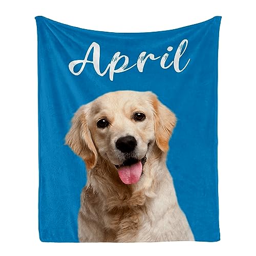 Personalized Dog Portrait Blanket, Custom Blankets Gifts from Pet Dog with Photos & Name, Gifts for Pet Animal Women Men Dog Lovers Dog Owner Memorial Gift, Personalized Soft Flannel Pet Blanket