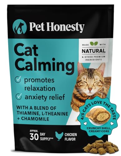 Pet Honesty Calming Chews for Cats - Cat Anxiety Relief + Helps Reduce Stress - Behavioral Support & Promotes Relaxation for Travel, Boarding, Vet Visits, Separation Anxiety - Chicken (30-Day Supply)