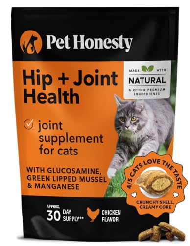 Pet Honesty Cat Hip & Joint Health Chews - Glucosamine for Cats, Cat Joint Support Supplement, Cat Health Supplies & Hip Support, Cat Vitamins for Indoor Cats & Outdoor Cats - Chicken (30-Day Supply)