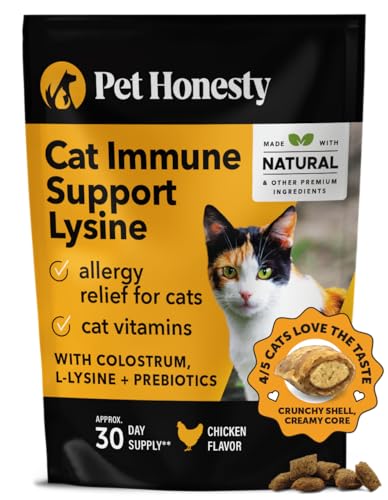 Pet Honesty Cat Immune Support Lysine - Cat Allergy Relief - Sneezing, Runny Nose, Watery Eyes - Cat Supplements & Vitamins with Omega 3s, L-Lysine, Antioxidants, Colostrum - Chicken (30 Day Supply)