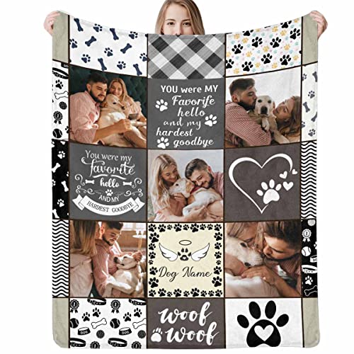 Pet Loss Sympathy Blanket Pet Loving Memorial Dog Remembrance Gift Custom Blanket, Personalized Dog Lover Blanket with Photo Picture You are My Favorite Hello and My Hardest Goodbye