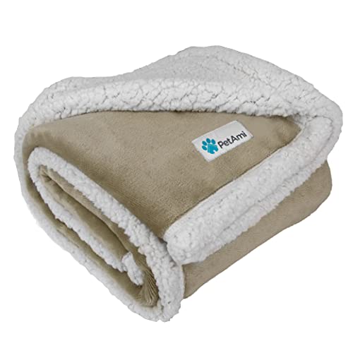 PetAmi Dog Blanket for Medium Large Dogs, Pet Bed Blanket Cat Puppy Kitten, Fleece Furniture Couch Cover Protector Sofa Car, Soft Sherpa Dog Throw Plush Reversible Washable, 40x60 Taupe