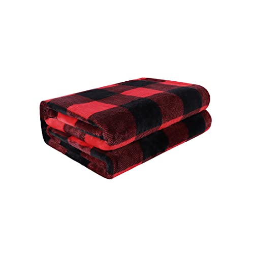 PiccoCasa Pet Dog Blanket, Flannel Fleece Puppy Blanket Plaid Plush Warm Rug Blankets for Small-Medium Dogs Cats Sleeping Mat, 30 x 40 Inches, Scarlet+Black