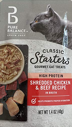Pure Balance Grain Free Classic Starters Gourmet Cat Treats Shredded Chicken & Beef Recipe in Broth (Pack 4)