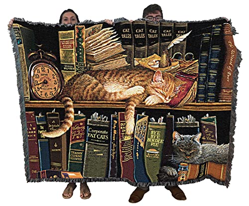 Pure Country Weavers Remington The Well Read Blanket by Charles Wysocki - Gift for Cat Lovers - Tapestry Throw Woven from Cotton - Made in The USA (72x54)