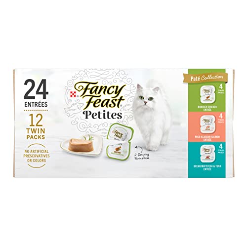 Purina Fancy Feast Gourmet Wet Cat Food Variety Pack, Petites Pate Collection, break-apart tubs, 24 servings - (Pack of 12) 2.8 oz. Tubs