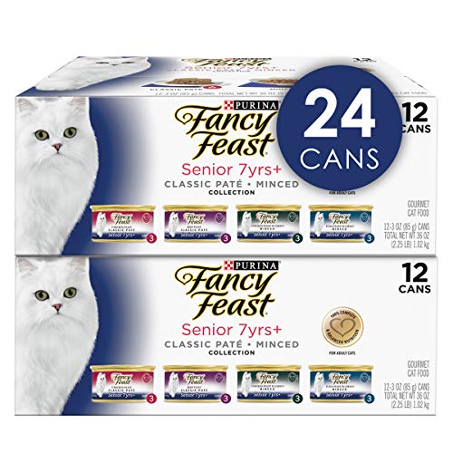 Purina Fancy Feast High Protein Senior Wet Cat Food Variety Pack, Senior 7+ Chicken, Beef & Tuna Feasts - (Pack of 2 Packs of 12) 3 oz. Cans
