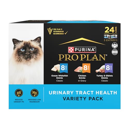 Purina Pro Plan Urinary Cat Food Wet Variety Pack Urinary Tract Health Ocean Whitefish, Chicken, Turkey and Giblets - (Pack of 24) 3 oz. Cans