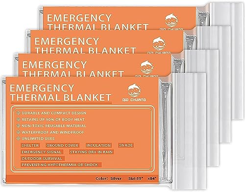 QIO CHUANG Emergency Mylar Thermal Blankets -Space Blanket Survival kit Camping Blanket (4-Pack). Perfect for Outdoors, Hiking, Survival, Bug Out Bag ，Marathons or First Aid 1