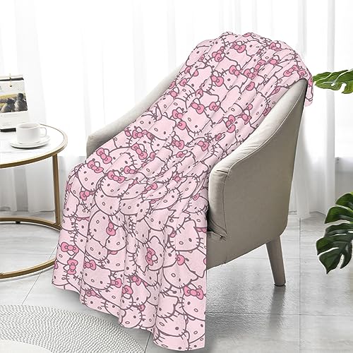 QNXPAIG Pink Cat Blanket Flannel Anime Throw Blankets Blanket Lightweight Super Soft Cozy for Adult Sofa Bedding Living Room Decor Gift 40"X50"