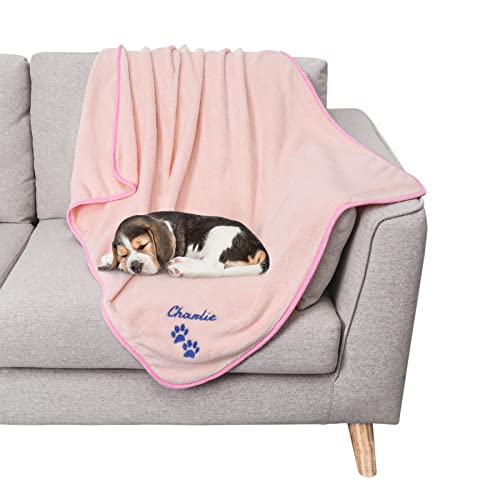 scenicamp Personalized Dog Blanket with Embroidered Name and Pattern, 30 x 40 Inch Washable Pet Blankets for Couch, Bed and Car, Custom Dog Blanket Gifts for Pet Lovers(Pink)