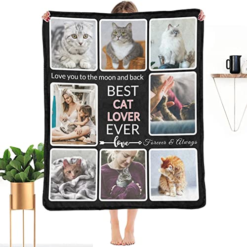 SHIYEL Customized Blanket with Photo, Make a Personalized Blankets with Picture Customizable Memories Souvenir Throws Blanket Gift for Best Cat Lover Ever, Forever & Always, 8 Collage Made in USA