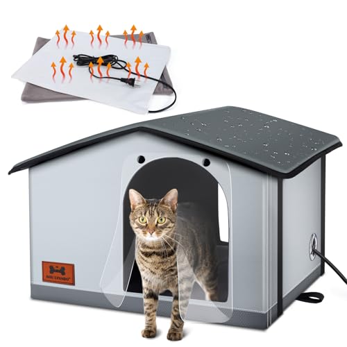 SHU UFANRO Insulated Heated Cat House Indoor/Outdoor, Weatherproof Cat House with Heated Pad for Winter, Outside Shelter for Feral Cats and Small Dogs (20"x17"x16")