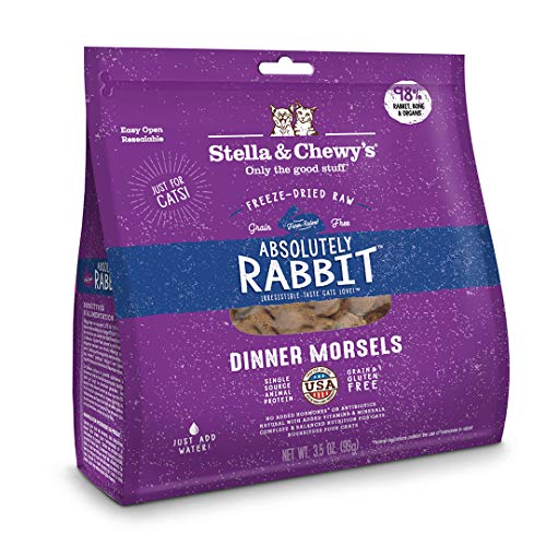 Stella & Chewy's Freeze-Dried Raw Cat Dinner Morsels – Grain Free, Protein Rich Cat & Kitten Food – Absolutely Rabbit Recipe – 3.5 oz Bag