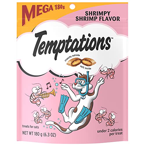 TEMPTATIONS Classic Crunchy and Soft Cat Treats Shrimpy Shrimp Flavor, 6.3 oz. Pouch