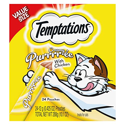 Temptations Creamy Puree with Chicken, Lickable Cat Treats, 0.42 oz Pouches, 24 Count