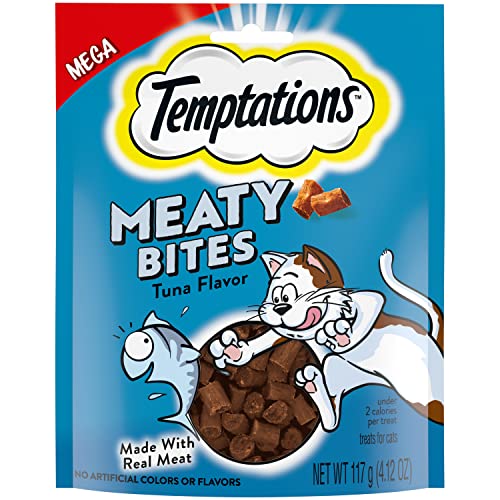 TEMPTATIONS Meaty Bites, Soft and Savory Cat Treats, Tuna Flavor, 4.12 oz. Pouch