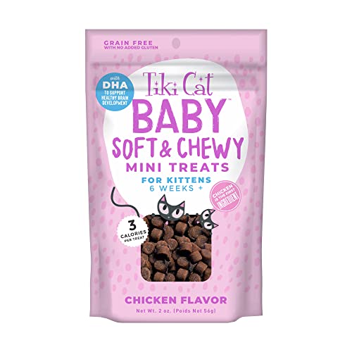 Tiki Cat Baby Soft & Chewy, Chicken Flavored, Low-Calorie, Mini Treats for Kittens 6 Weeks+, 2 oz. Pouch
