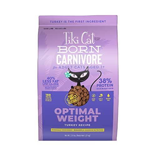 Tiki Cat Born Carnivore Optimal Weight, Turkey, Low-Calorie Grain-Free Baked Kibble to Maximize Nutrients, Dry Cat Food, 2.8 lbs. Bag