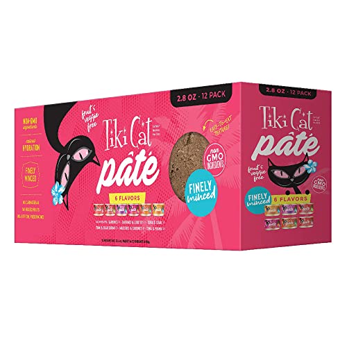 Tiki Cat Grill Pâté Variety Pack, Combinations of Real Flaked Fish, Wet High-Protein & High-Moisture Cat Food, 2.8 oz. Cans (Pack of 12)