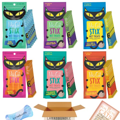 Tiki Cat Stix Wet Mousse Single Serve Lickable Treats | All 6 Flavors | 36 Stix in Total | Bundle with Toy and Booklet