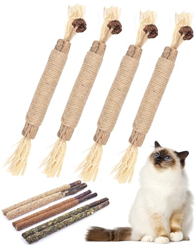 TINDTOP Silvervine Sticks, 10 Pack Natural Catnip Chew Toys for Kittens Teeth Cleaning, Increase Appetite, Calm Anxiety and Stress, Aggressive Chewers Toy