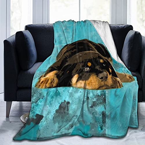 Travel Flannel Throw Blanket, Cute Rottweiler Puppy Farm Dog Lazy Animal Pattern Throw for Better Relaxing, Supe Soft Air Conditioning Blanket 50"X40"