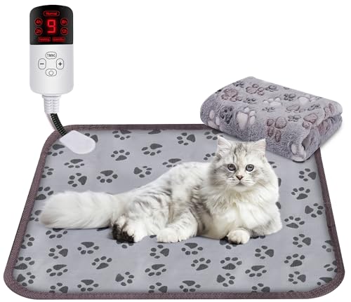 UPSKY Pet Heating Pad 18" x 18" Waterproof Dog Cat Heating Pad Indoor with Timer, 9 Adjustable Temperature Pet Heated Bed Mat with Soft Blanket, Electric Pet Warming Pad Heating Pad for Cats Dogs