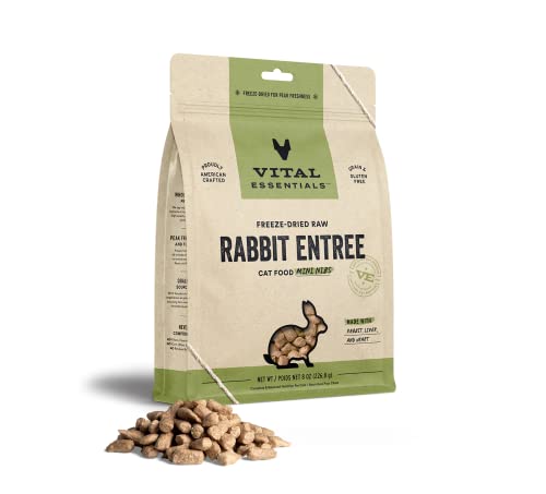 Vital Essentials Freeze Dried Raw Cat Food, Rabbit Mini Nibs Entree, 8 oz
