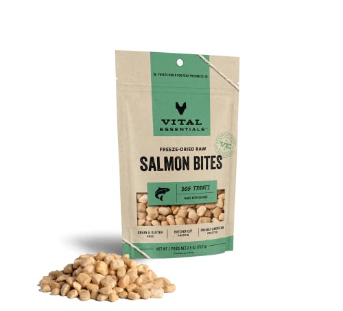 Vital Essentials Freeze Dried Raw Whole Animal Dog Treats, Salmon Bites, 2.5 oz