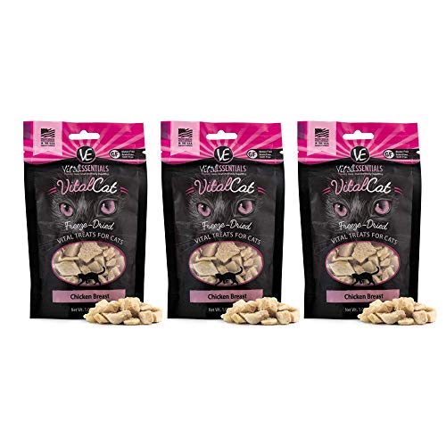Vital Essentials Vital CAT Chicken Breast Freeze-Dried Cat Treats - All Natural Raw Treat - Made & Sourced in USA - Grain Free - 1 oz Resealable Pouch - 3 Pack