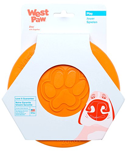 West Paw Zogoflex Zisc Dog Flying Disc, High Flying Aerodynamic Disc for Dogs Puppy – Lightweight, Floatable Disc for Fetch, Tug of War, Catch, Play – Doubles as Food/Water Bowl, Small 6.5", Tangerine