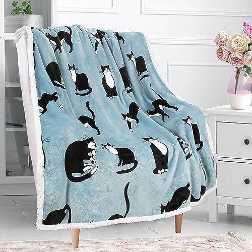 Wonder Cat Sherpa Throw Plush Cute Blanket Throw Size 50" x 60" Bedding Fleece Reversible Blanket for Bed and Couch, Super Soft Comfy Warm Fuzzy TV Blanket