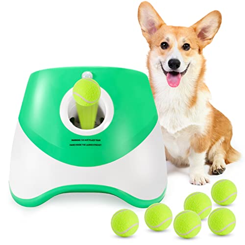 WookYumy Automatic Dog Ball Launcher, Dog Ball Thrower Machine with 10-30Ft 3 Launching Distance, Interactive Dog Toys for Small & Medium Dogs Indoor & Outdoor, 6 Mini Tennis Balls (2 inch) Included