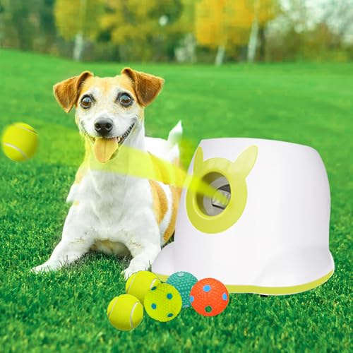 YEEGO DIRECT Automatic Ball Launcher for Dogs, Dog Ball Thrower Launcher for Small and Meidum Dogs,Interactive Dog Toys Indoor/Outdoor Pet Ball Launcher Machine with 6 Mini Balls Dog Gifts