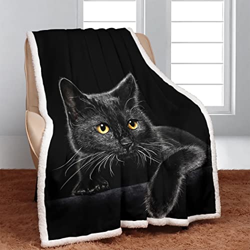 YISUEMEI Black Cat Sherpa Blanket, Soft and Plush Cute Pet Cat Fleece Throw Blanket for Adults Cat Lovers, 50x60 Inches