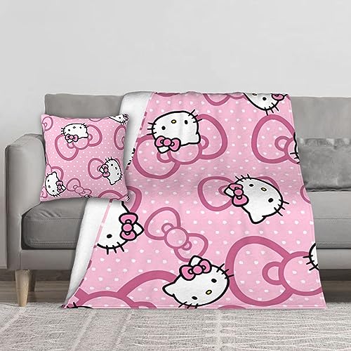 yuhlfte 2PCS 60x50 inches Cute Blanket 18X18in Kawaii Pillow Case Throw Blanket-Fluffy, Warm, Comfy, Plush