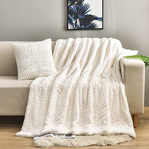 YUSOKI Luxury Double Sided Faux Fur Throw Blanket(Without Pillows),Soft Fuzzy Fluffy Cozy Plush Furry Comfy Warm Blanket for Couch Bed Chair Sofa Bedroom Women Teen Girls Gift(Ivory,50" x 63")