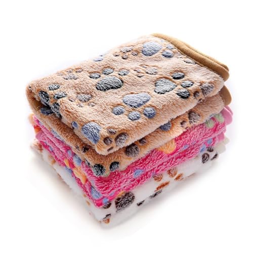 1 Pack 3 Blankets Super Soft Fluffy Premium Fleece Pet Blanket Flannel Throw for Dog Puppy Cat Paw Brown/Pink/White Large(41x31 inch)